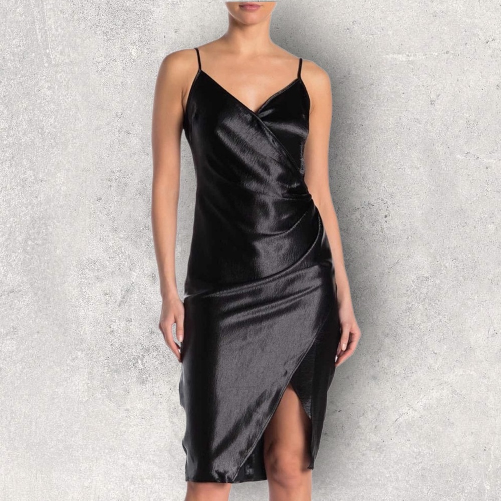 BCBG • Black Satin Wrap Dress • Size 0
